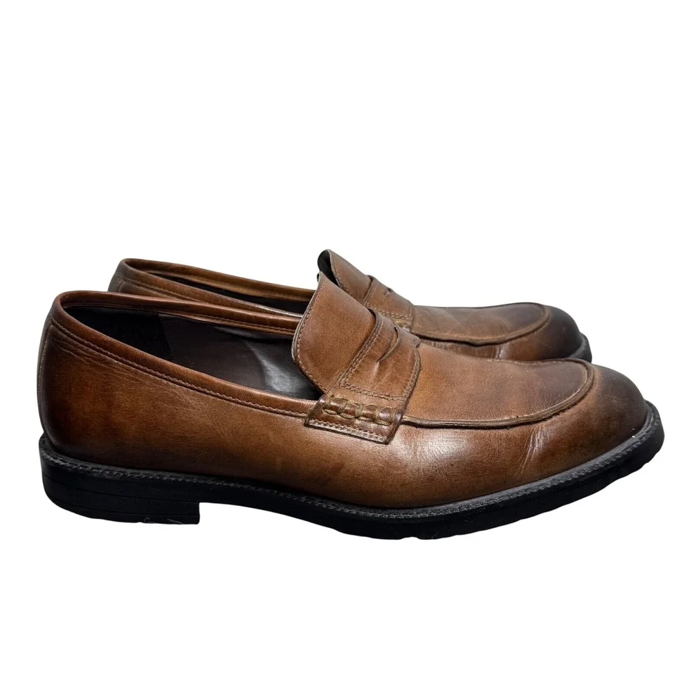 Rockport Mens 10.5M Brown Leather Penny Loafers adiPRENE Slip On Comfort K58464